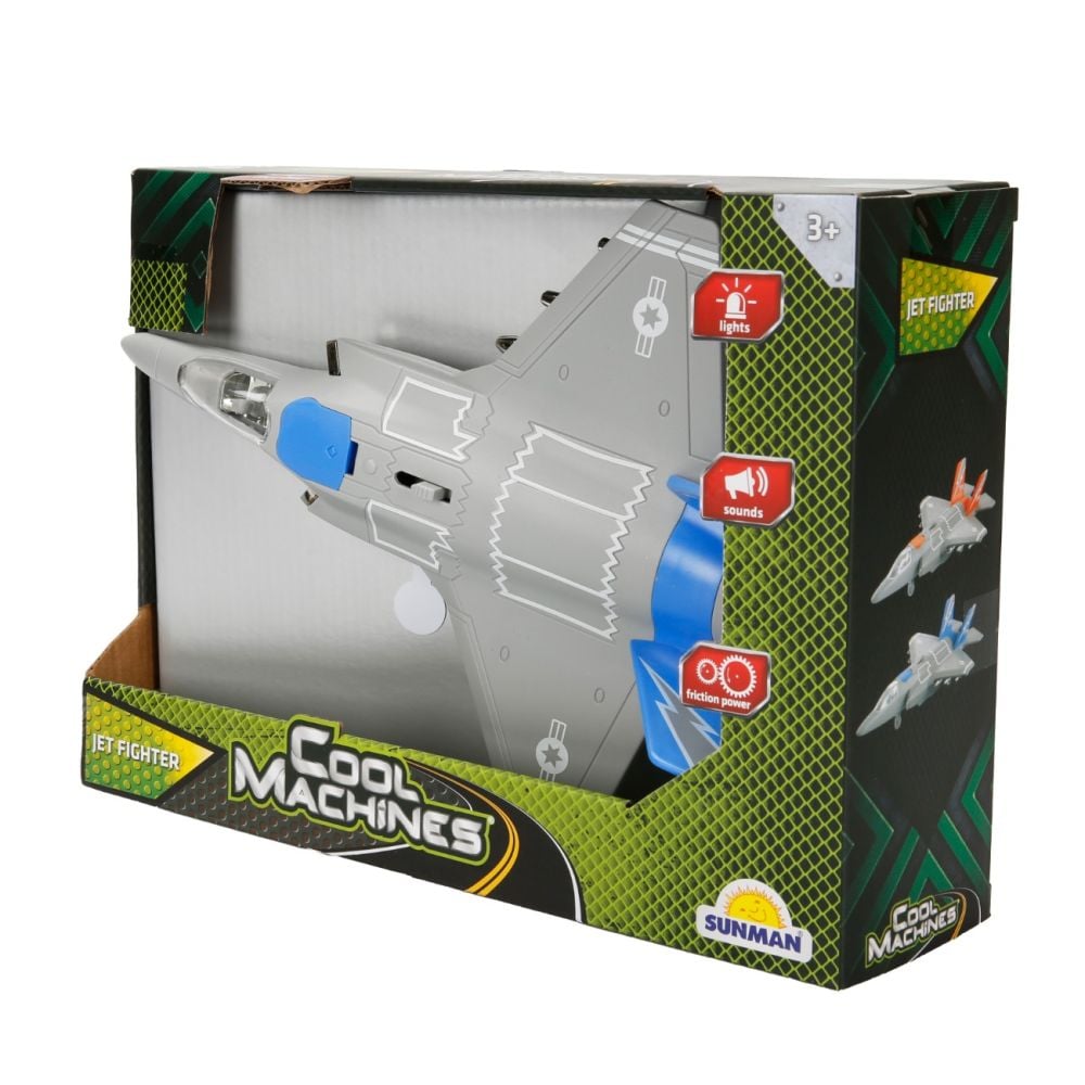 Avion Jet Fighter cu lumini si sunete, Cool Machines, 1:16, Albastru