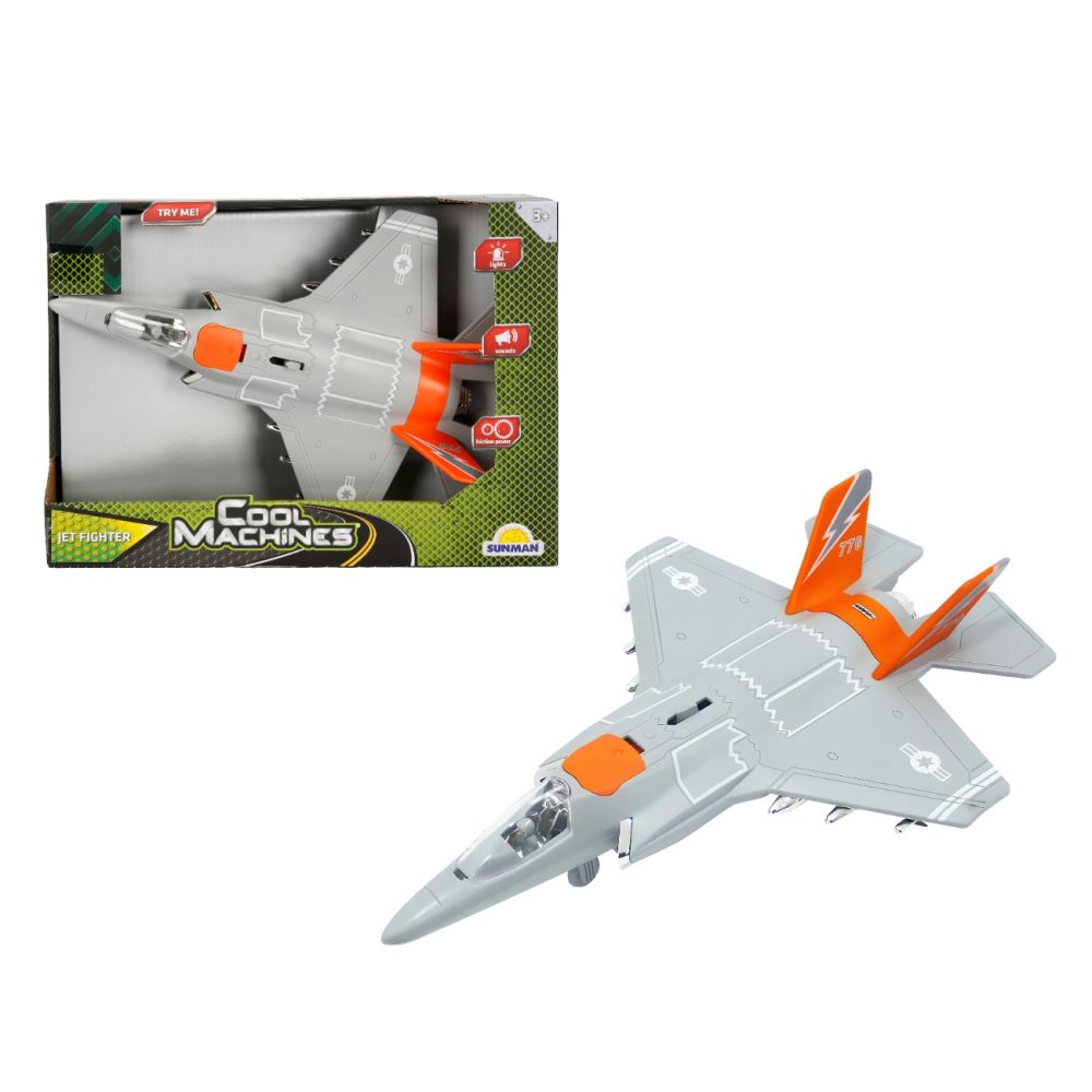 Avion Jet Fighter cu lumini si sunete, Cool Machines, 1:16, Portocaliu