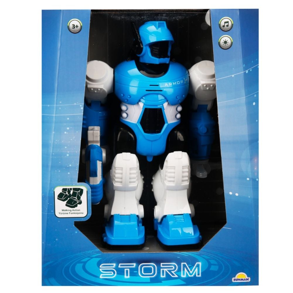 Robot cu lumini si sunete, Storm Brave, Albastru, 25 cm