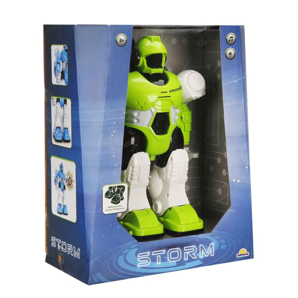 Robot cu lumini si sunete, Storm Brave, Verde, 25 cm