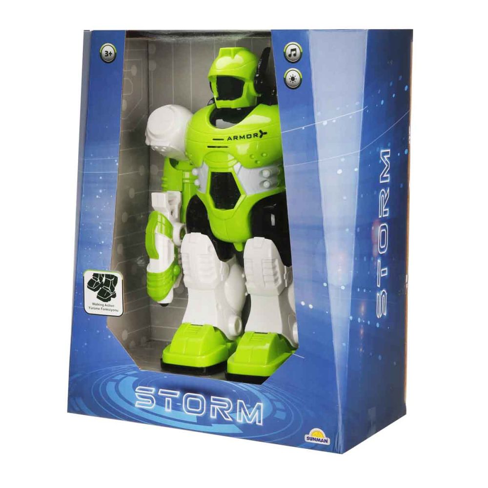 Robot cu lumini si sunete, Storm Brave, Verde, 25 cm