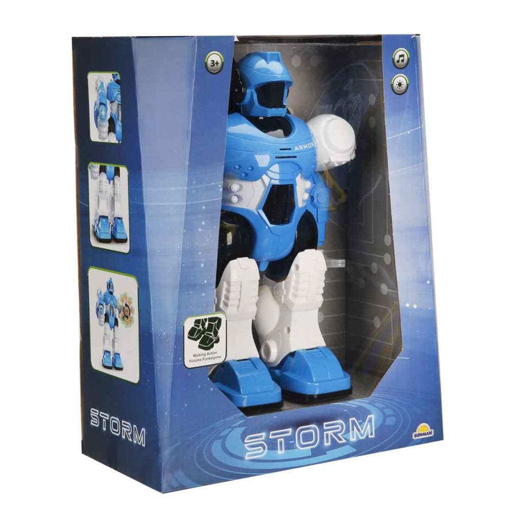 Robot cu lumini si sunete, Storm Brave, Albastru, 25 cm