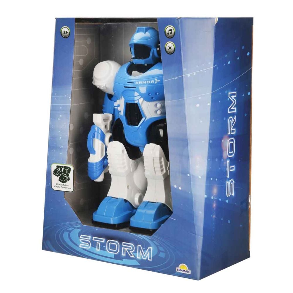 Robot cu lumini si sunete, Storm Brave, Albastru, 25 cm