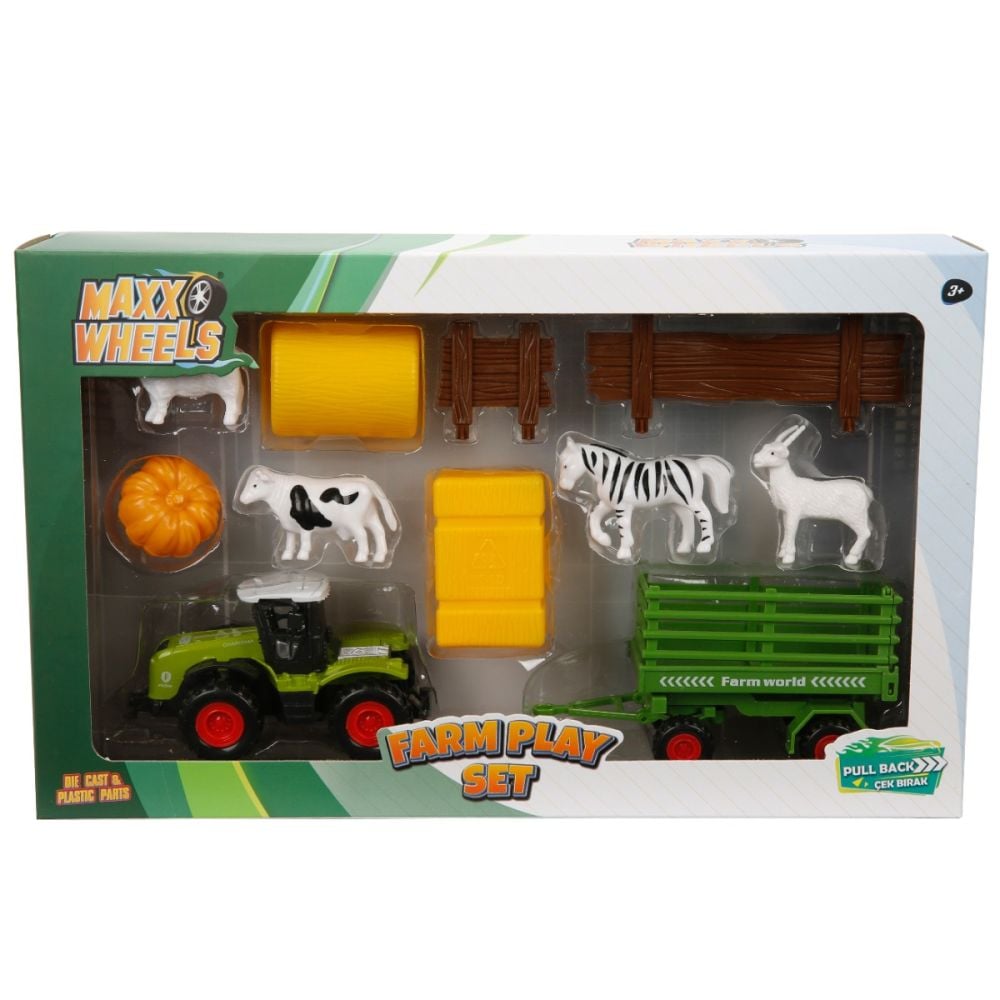 Set tractor cu accesorii agricole, Maxx Wheels, Remorca