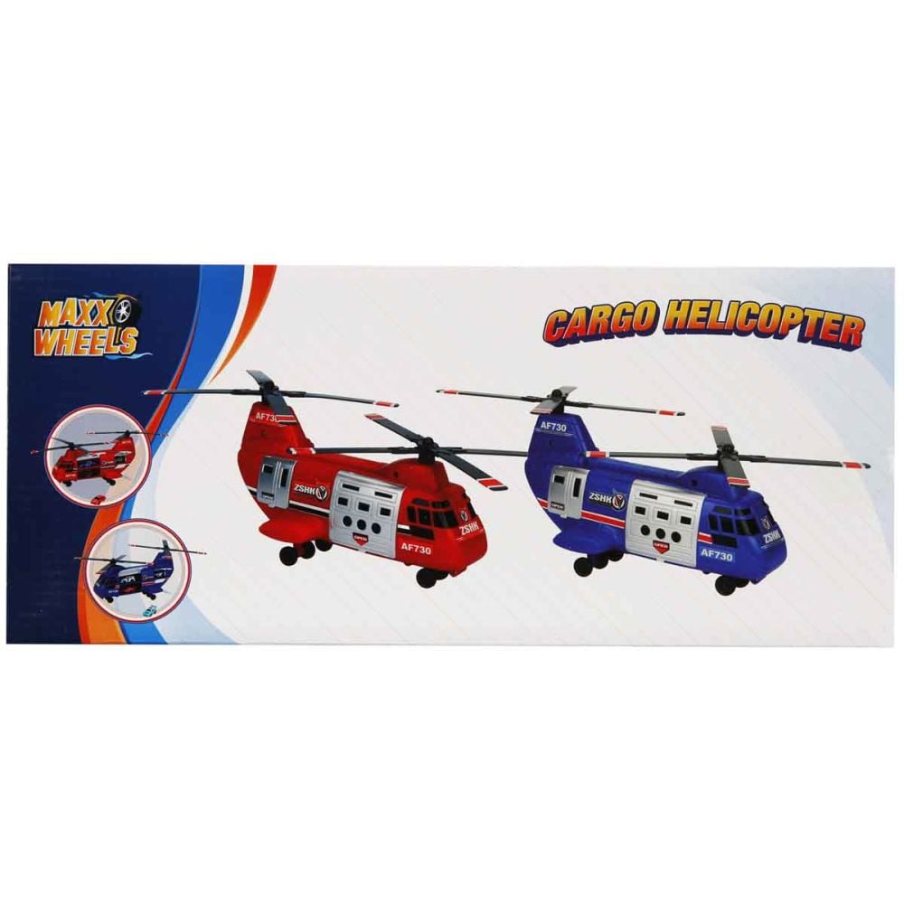 Elicopter de marfa cu 4 mini vehicule, Maxx Wheels, Rosu