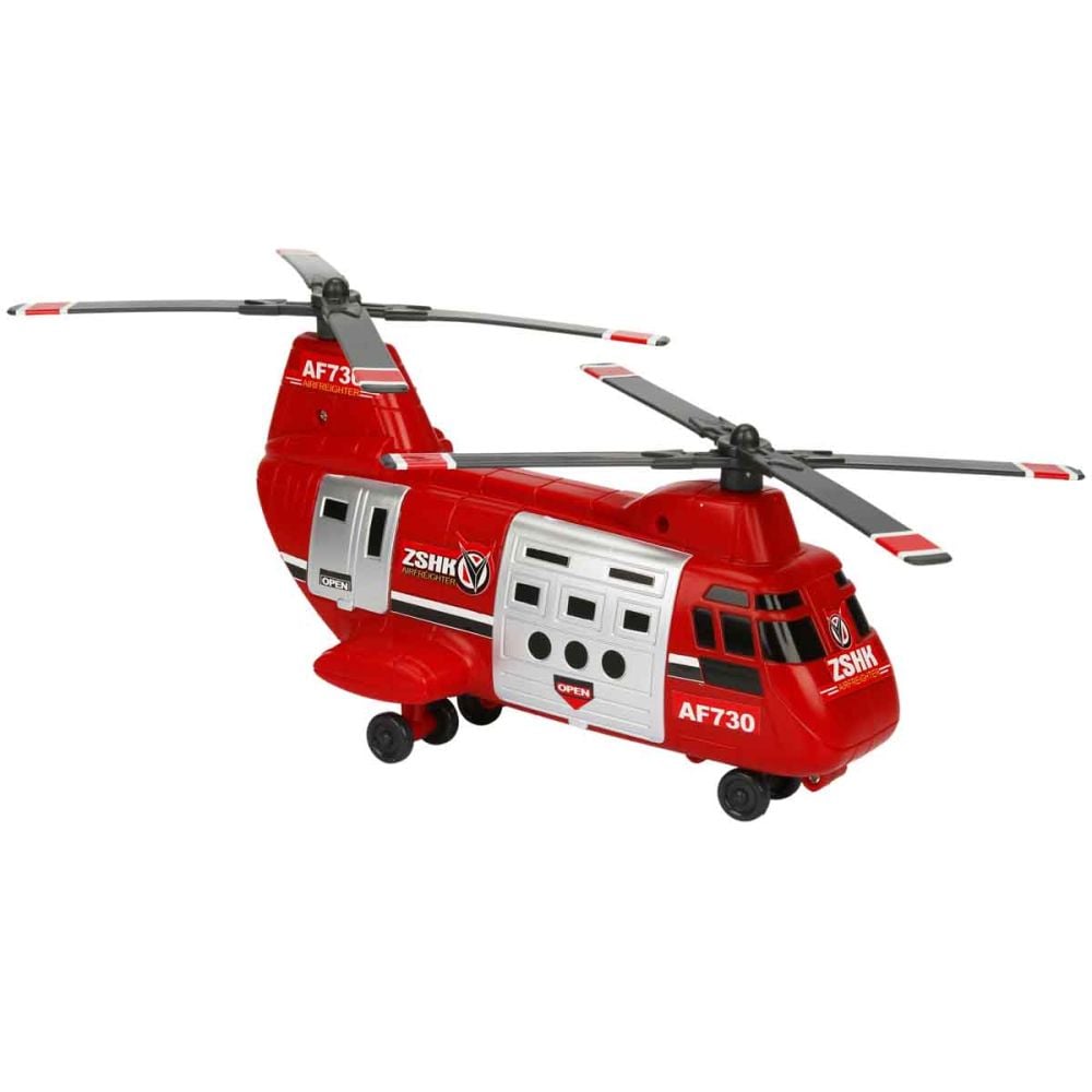 Elicopter de marfa cu 4 mini vehicule, Maxx Wheels, Rosu