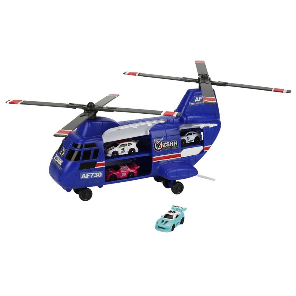 Elicopter de marfa cu 4 mini vehicule, Maxx Wheels, Albastru