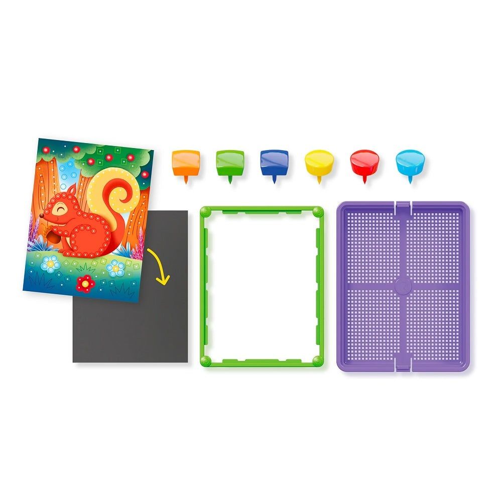 Set Mozaic Pin cu suport, Quercetti, Padure, 300 piese