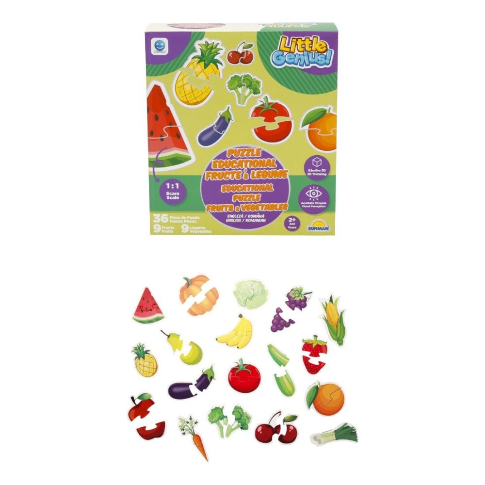 Puzzle educational cu fructe si legume, Smile Games, 36 piese