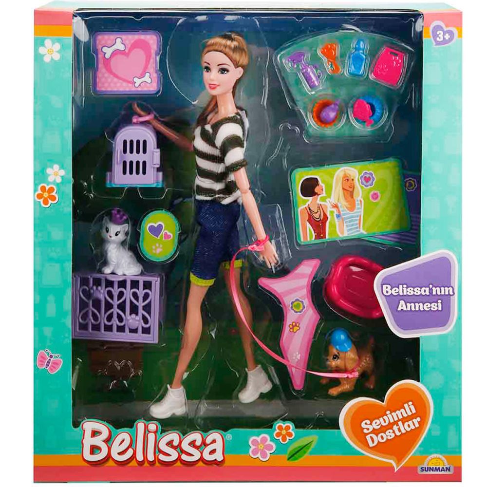 Papusa mama Bellisei cu animalute de companie, Alb