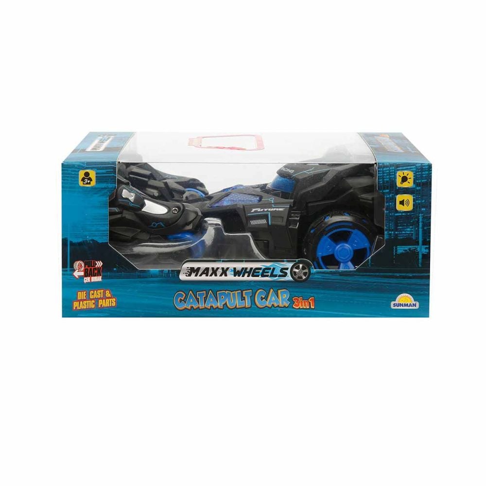 Masina cu lansator de motociclete, Maxx Wheels, Catapult Car 3in1, Albastru