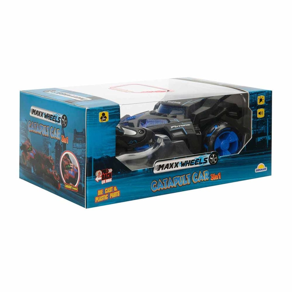 Masina cu lansator de motociclete, Maxx Wheels, Catapult Car 3in1, Albastru