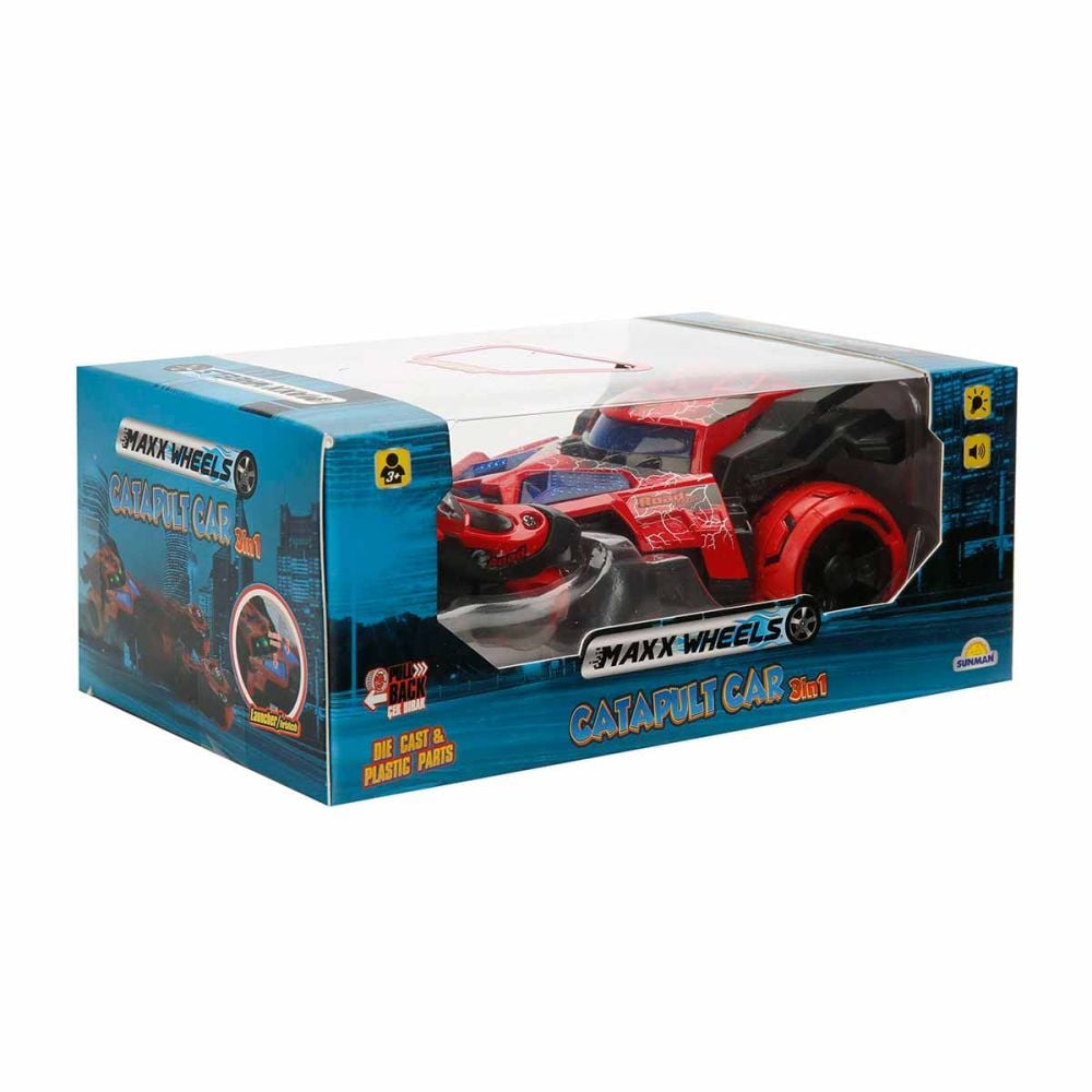 Masina cu lansator de motociclete, Maxx Wheels, Catapult Car 3in1, Rosu