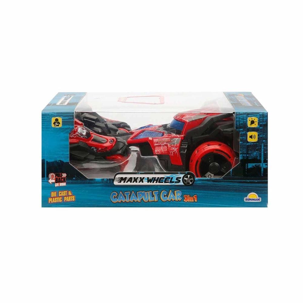 Masina cu lansator de motociclete, Maxx Wheels, Catapult Car 3in1, Rosu