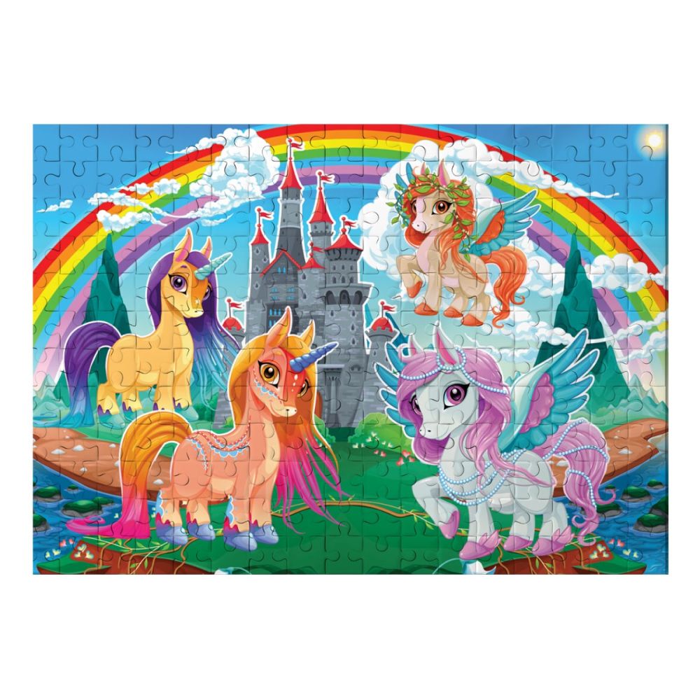 Puzzle Witty Puzzlezz, 100 piese, Unicorni si curcubeu