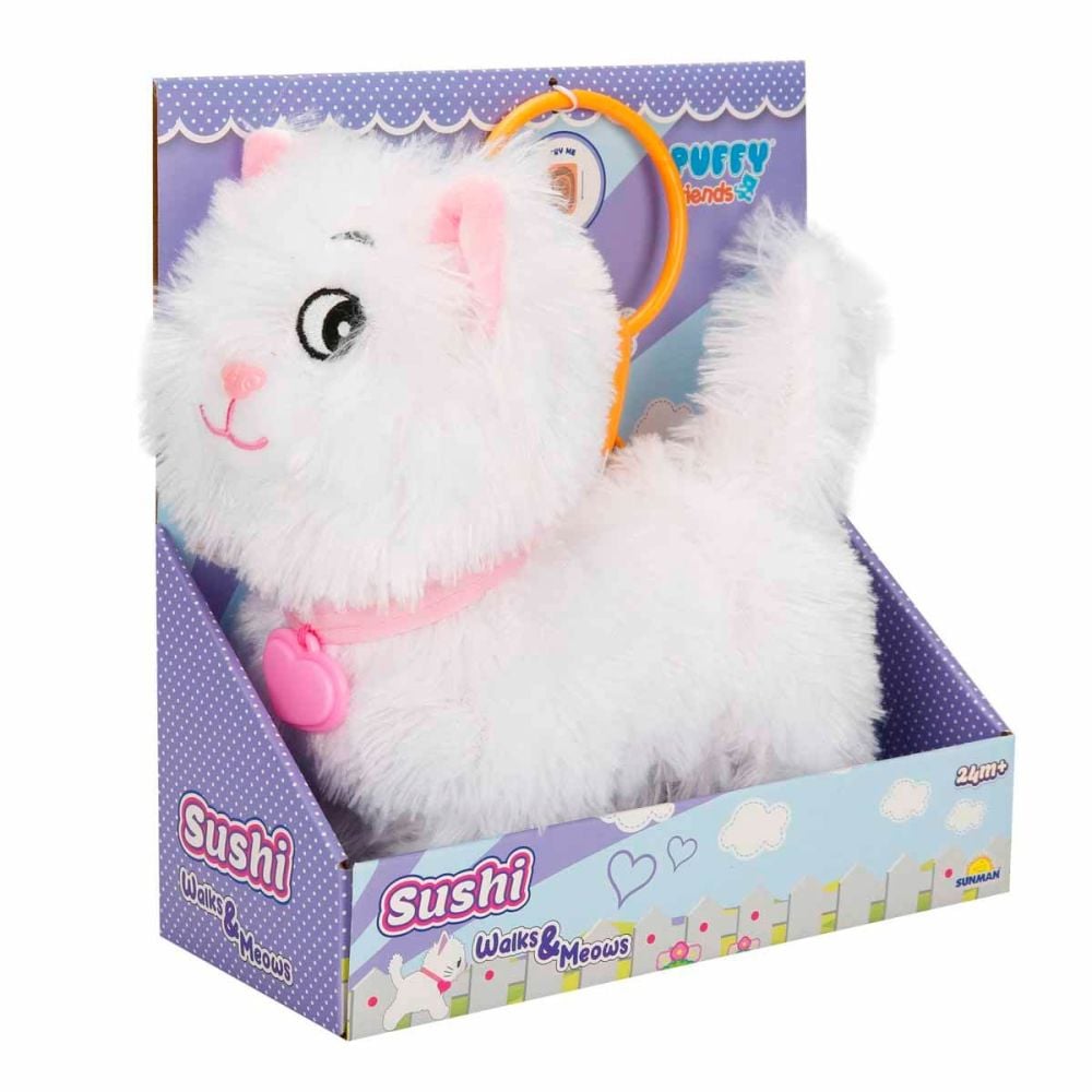 yukitty Jucarie de plus interactiva cu sunete, Puffy Friends, Pisica, Alb