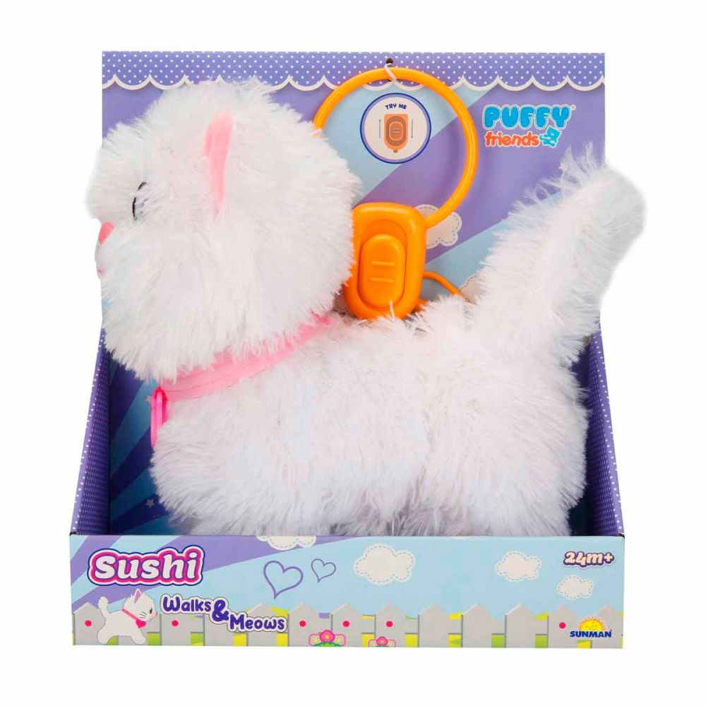 Jucarie de plus interactiva cu sunete, Puffy Friends, Pisica, Alb