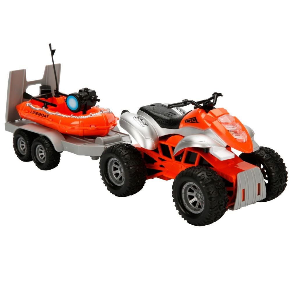 Set Super ATV cu remorca si barca, Maxx Wheels, Portocaliu