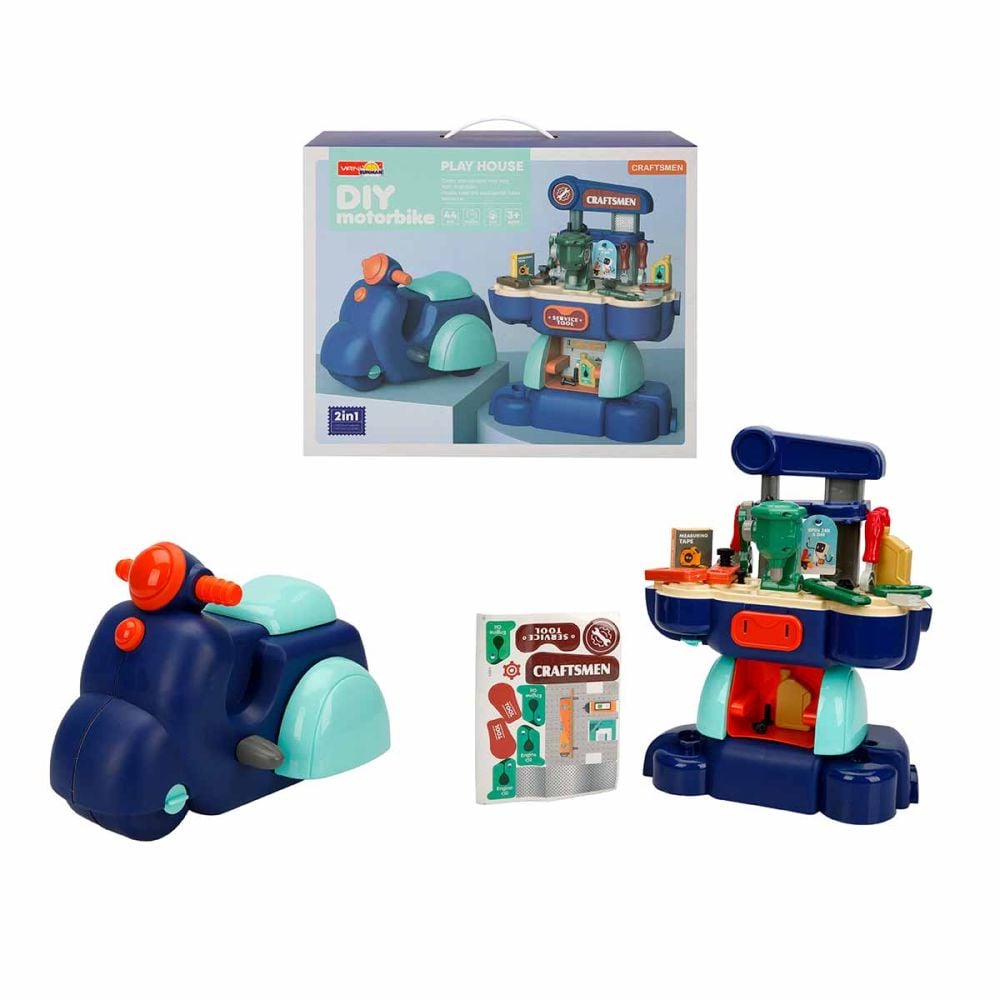 Set de joaca, motocicleta cu atelier de reparatii, 44 piese