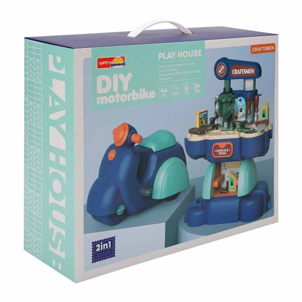 Set de joaca, motocicleta cu atelier de reparatii, 44 piese