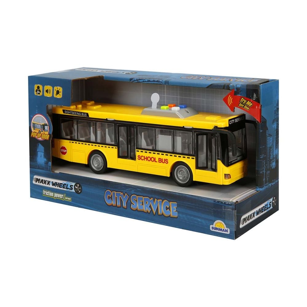 Autobuz cu lumini si sunete, City Service, Maxx Wheels, 1:16, Galben