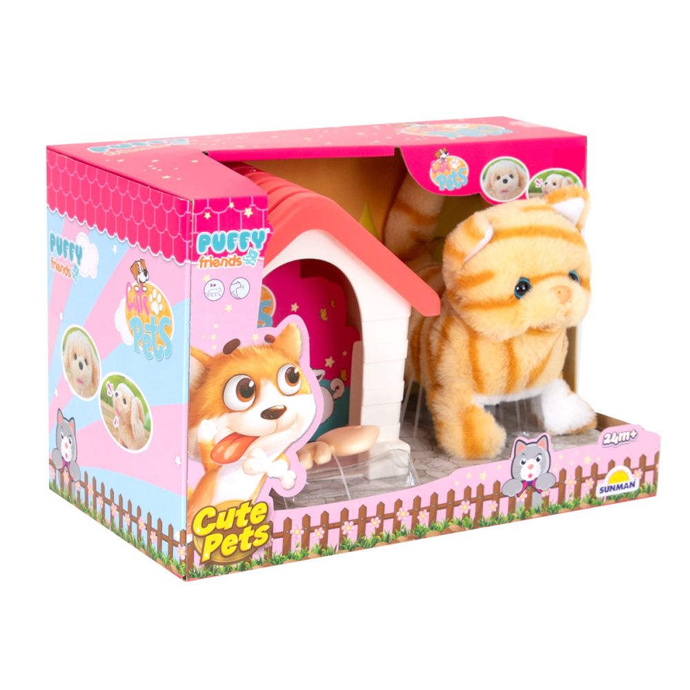 Jucarie de plus interactiva, Puffy Friends, Pisicuta cu casuta