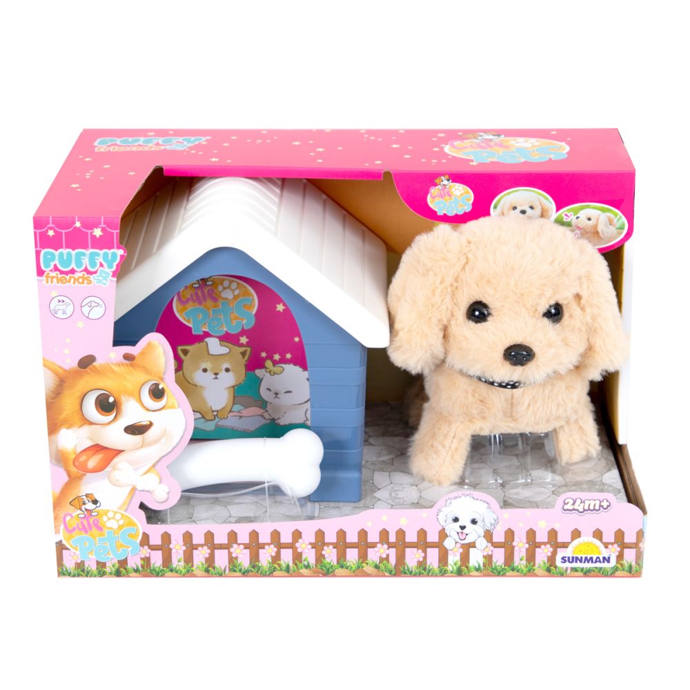 Jucarie de plus interactiva, Puffy Friends, Catelus cu casuta | Noriel