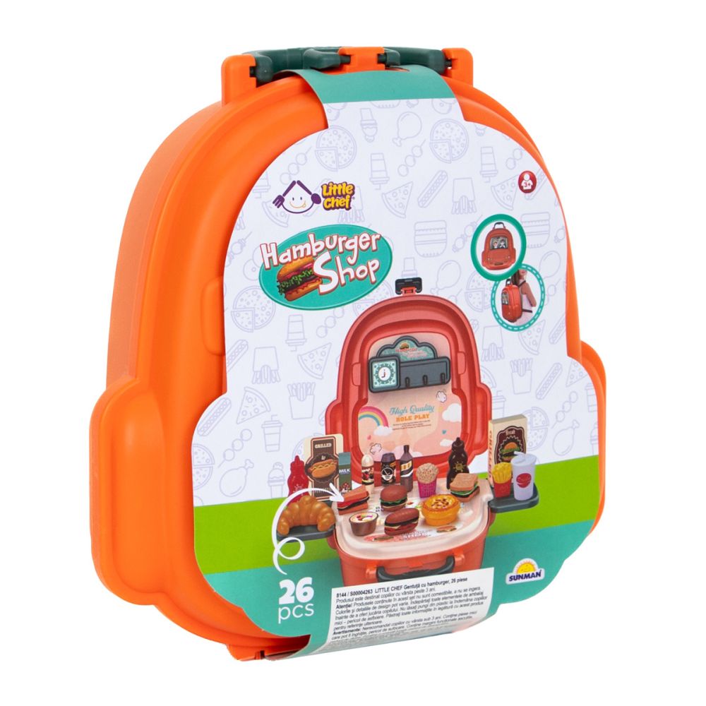Set de joaca in gentuta, Little Chef, Hamburger Shop, 26 piese