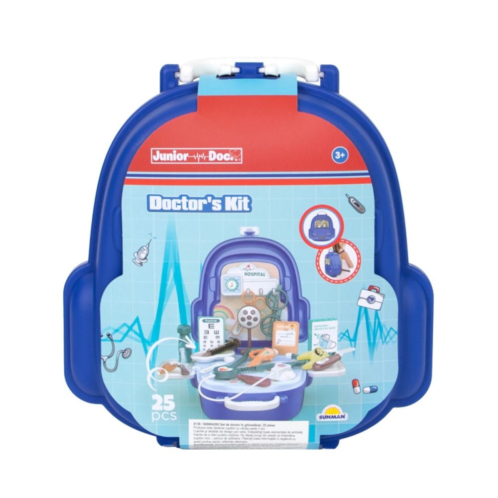 Set de joaca in gentuta, Junior Doc, Doctor Kit, 25 piese