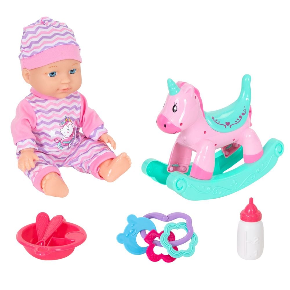 Papusa bebelus cu balansoar si accesorii, Boubou, 30 cm