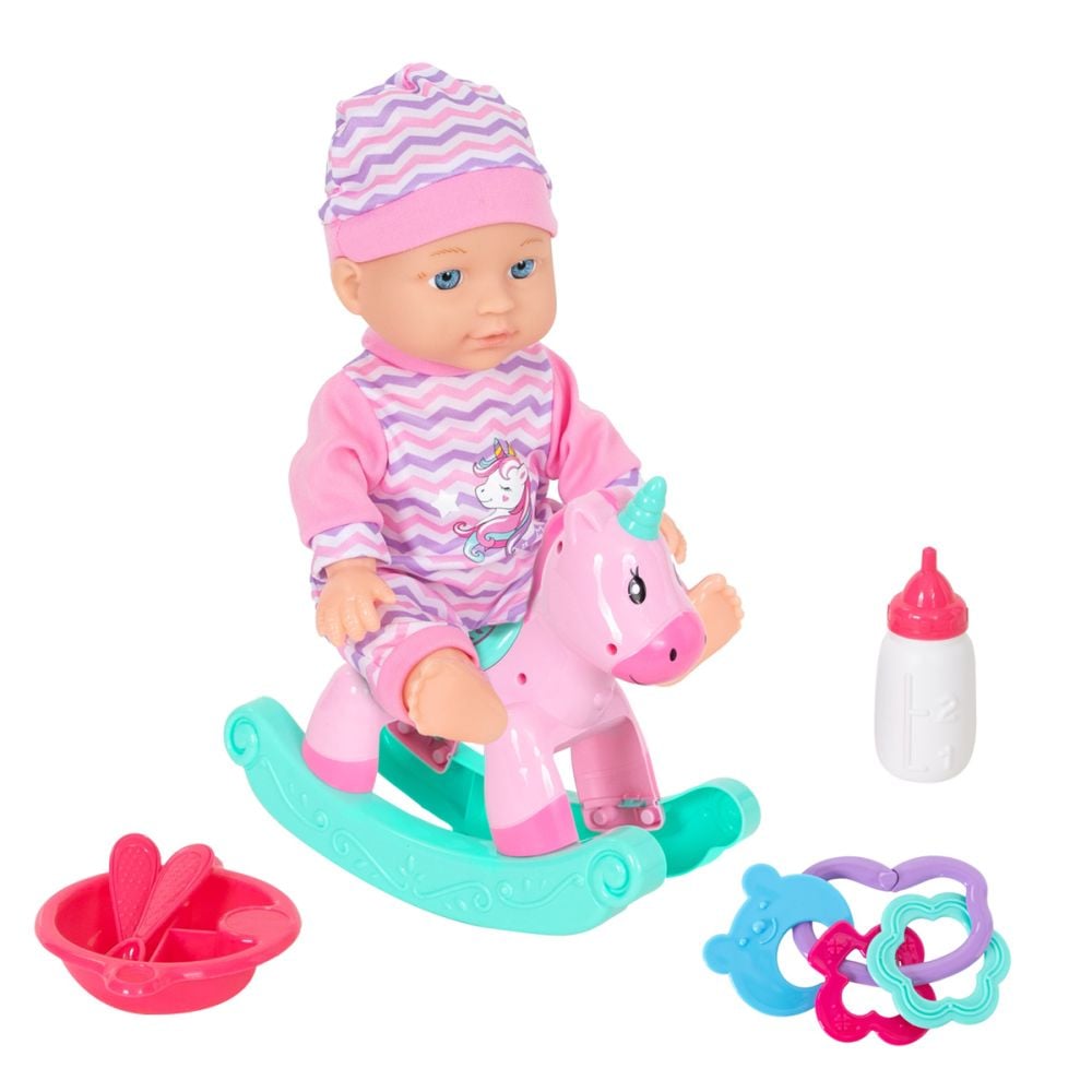 Papusa bebelus cu balansoar si accesorii, Boubou, 30 cm