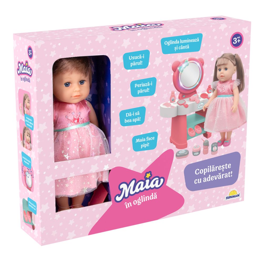 Set de joaca cu papusa Maia in oglinda, Roz