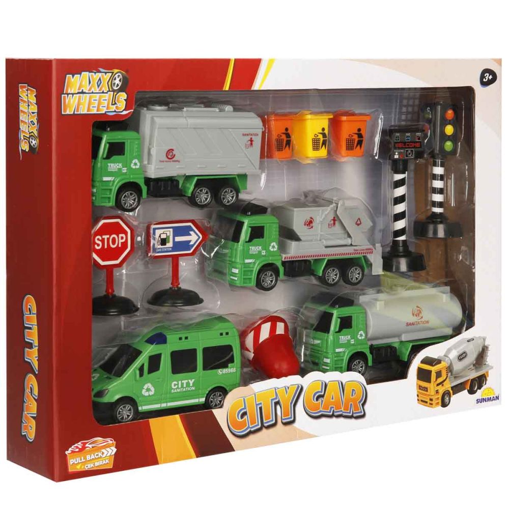 Set de joaca cu vehicule, Maxx Wheels, City Sanitation, Verde