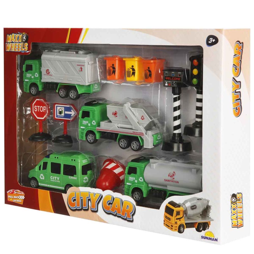 Set de joaca cu vehicule, Maxx Wheels, City Sanitation, Verde