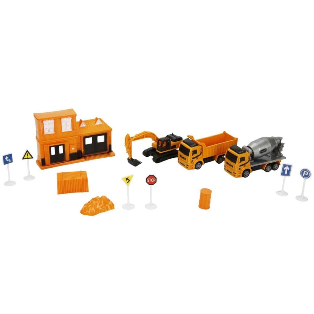 Set de joaca cu vehicule, Maxx Wheels, City Building, Portocaliu
