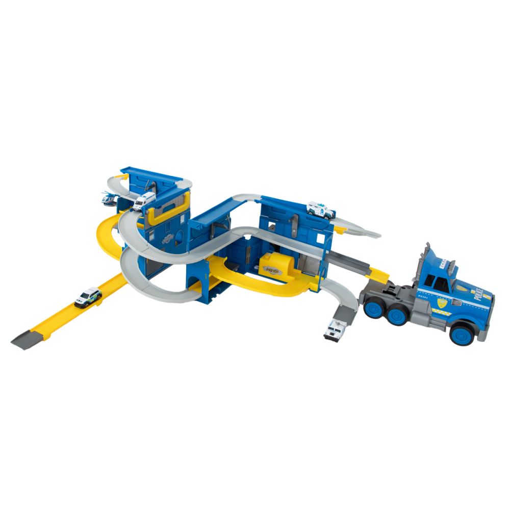 Set de joaca, camion transformabil si 5 masinute, Parking Lot