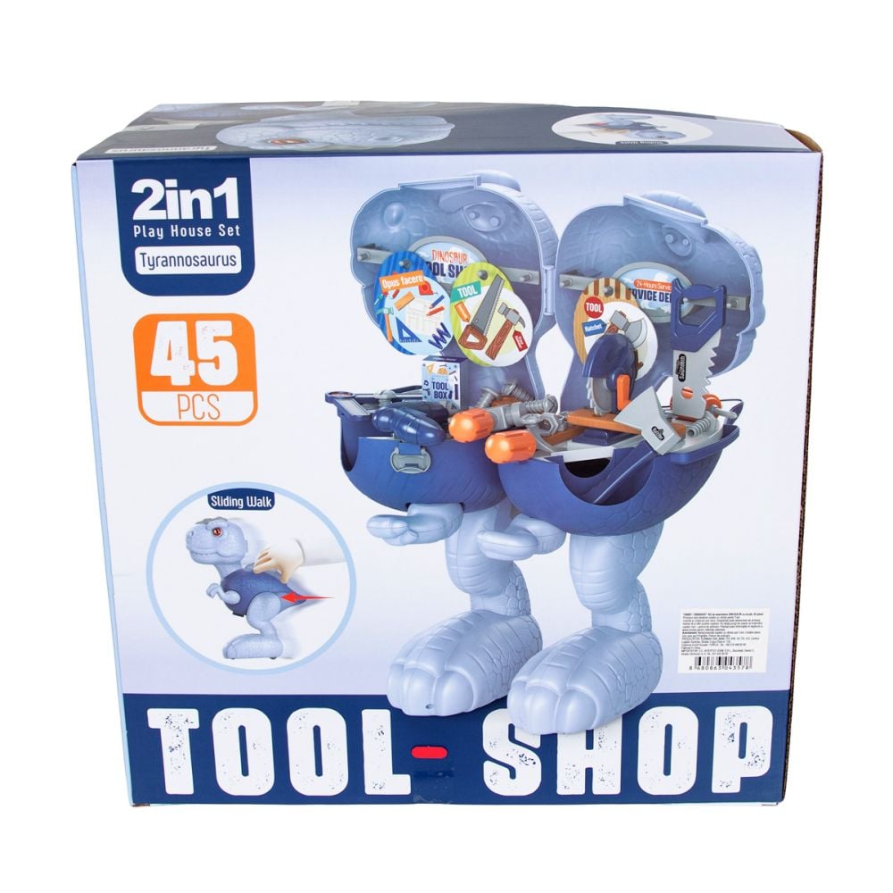 Set unelte de asamblare 2 in 1, Tool Shop, Dinozaur Tyrannosaurus, 45 piese