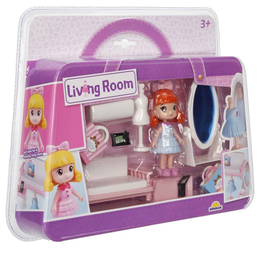 Set de joaca cu papusa si accesorii, Sunman, Living room