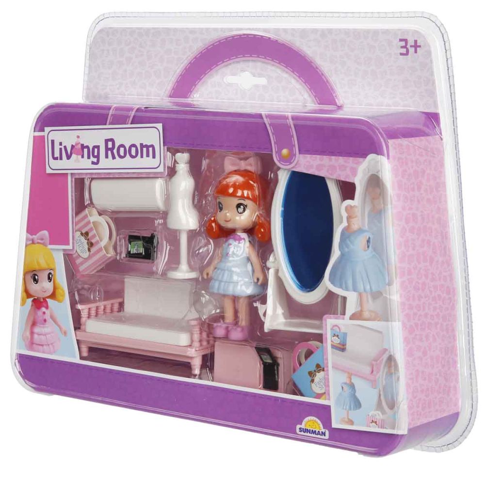 Set de joaca cu papusa si accesorii, Sunman, Living room