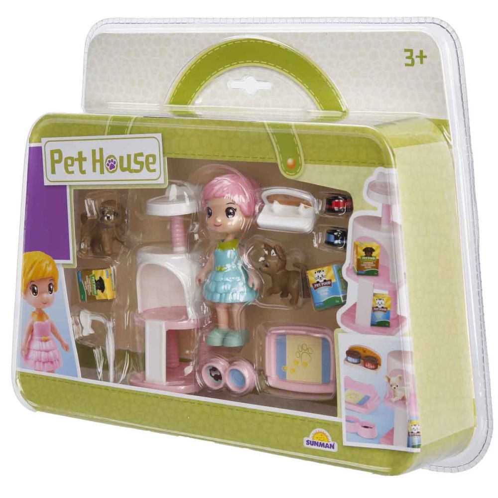 Set de joaca cu papusa si accesorii, Sunman, Pet House