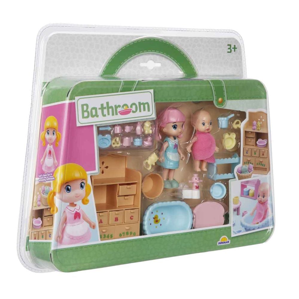 Set de joaca cu papusa si bebelus, Sunman, Bathroom