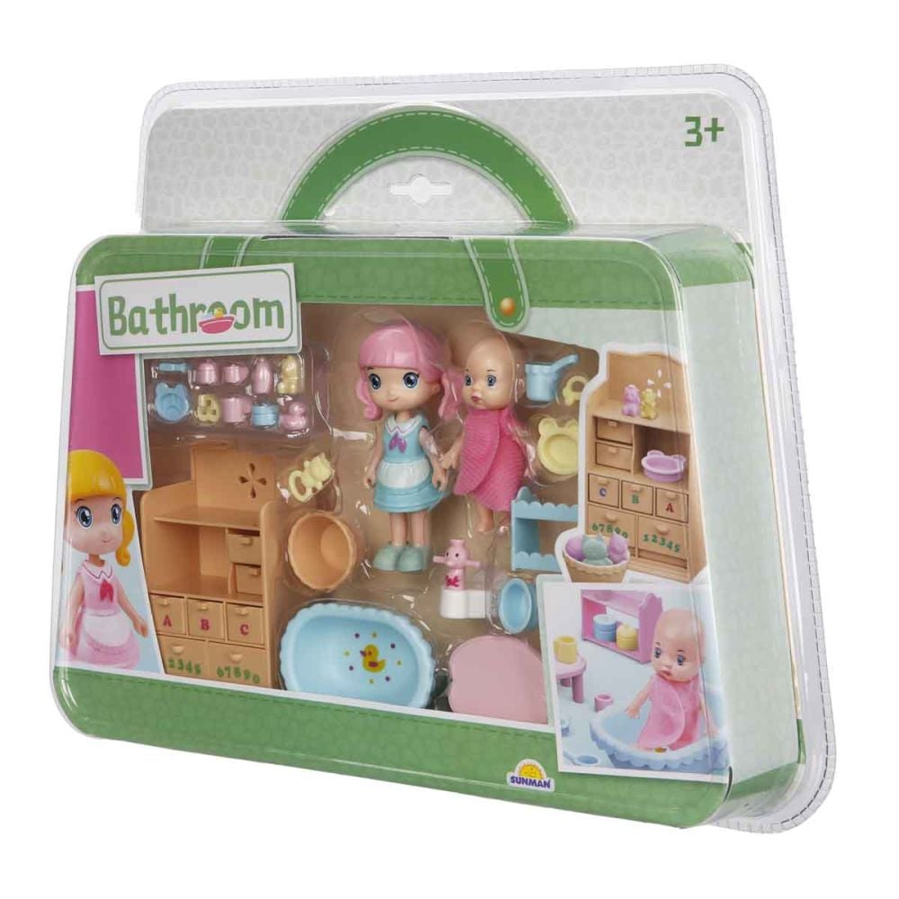 Set de joaca cu papusa si bebelus, Sunman, Bathroom