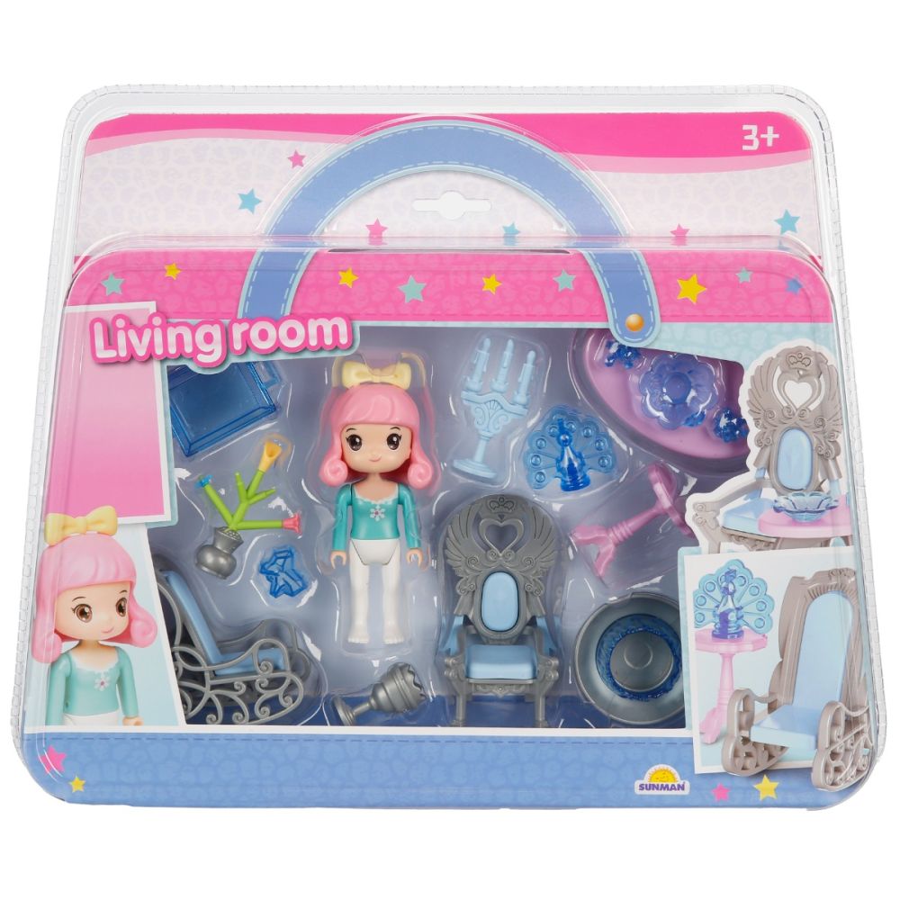 Set de joaca cu papusa si accesorii, Sunman, Living room