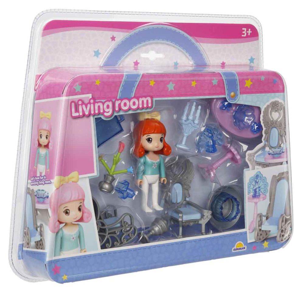 Set de joaca cu papusa si accesorii, Sunman, Living room