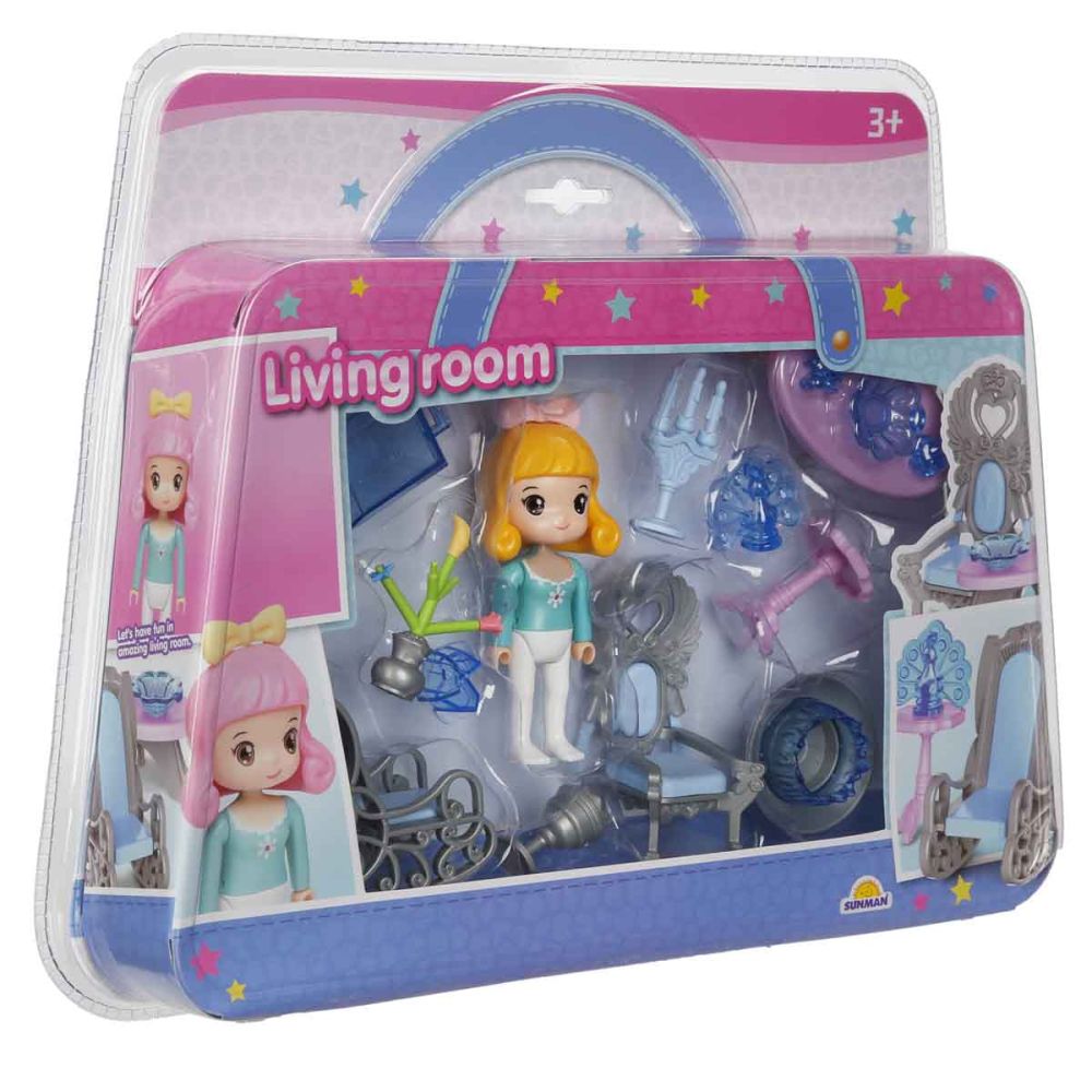 Set de joaca cu papusa si accesorii, Sunman, Living room
