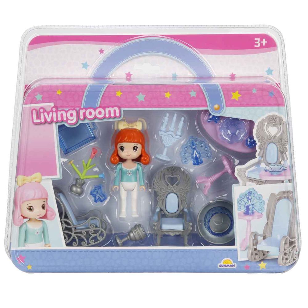 Set de joaca cu papusa si accesorii, Sunman, Living room