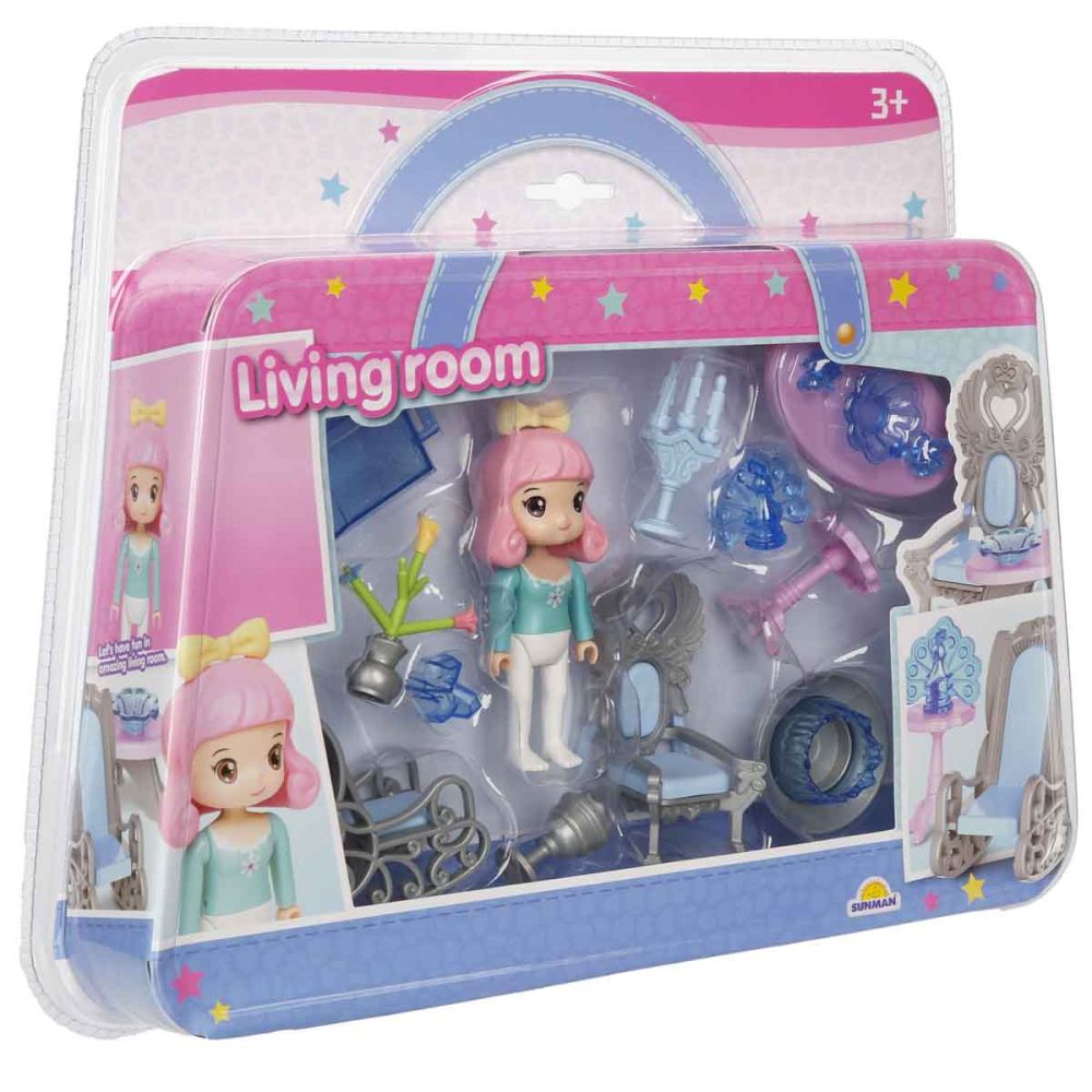 Set de joaca cu papusa si accesorii, Sunman, Living room