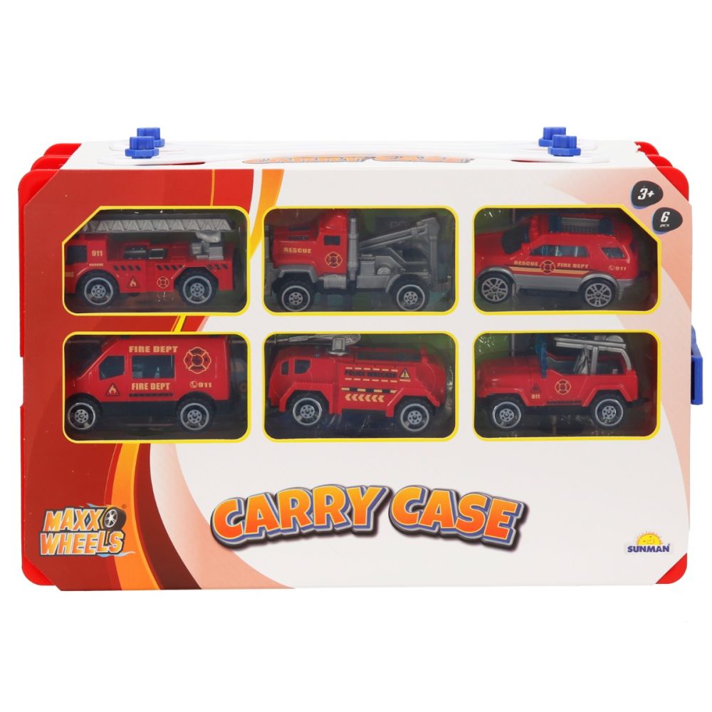 Set 6 vehicule si harta orasului, Maxx Wheels, Carry Case, 1:64