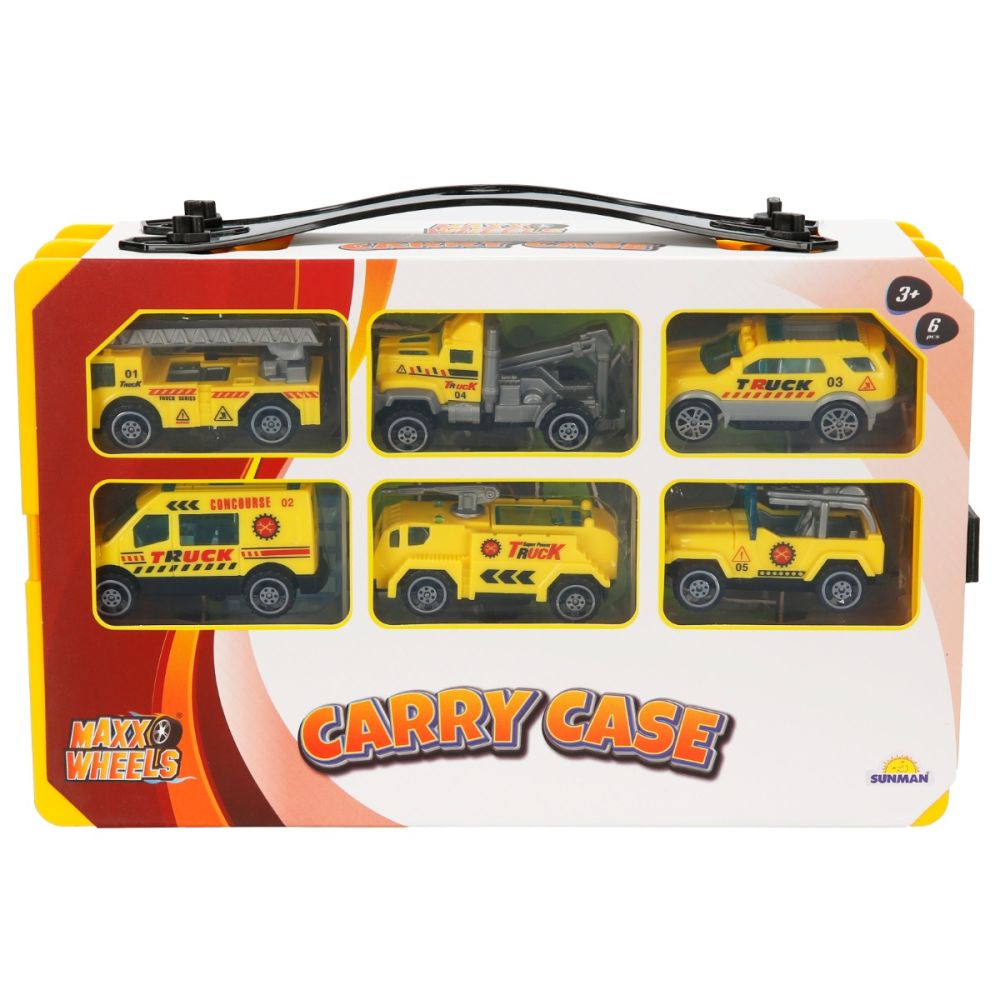Set 6 vehicule si harta orasului, Maxx Wheels, Carry Case, 1:64
