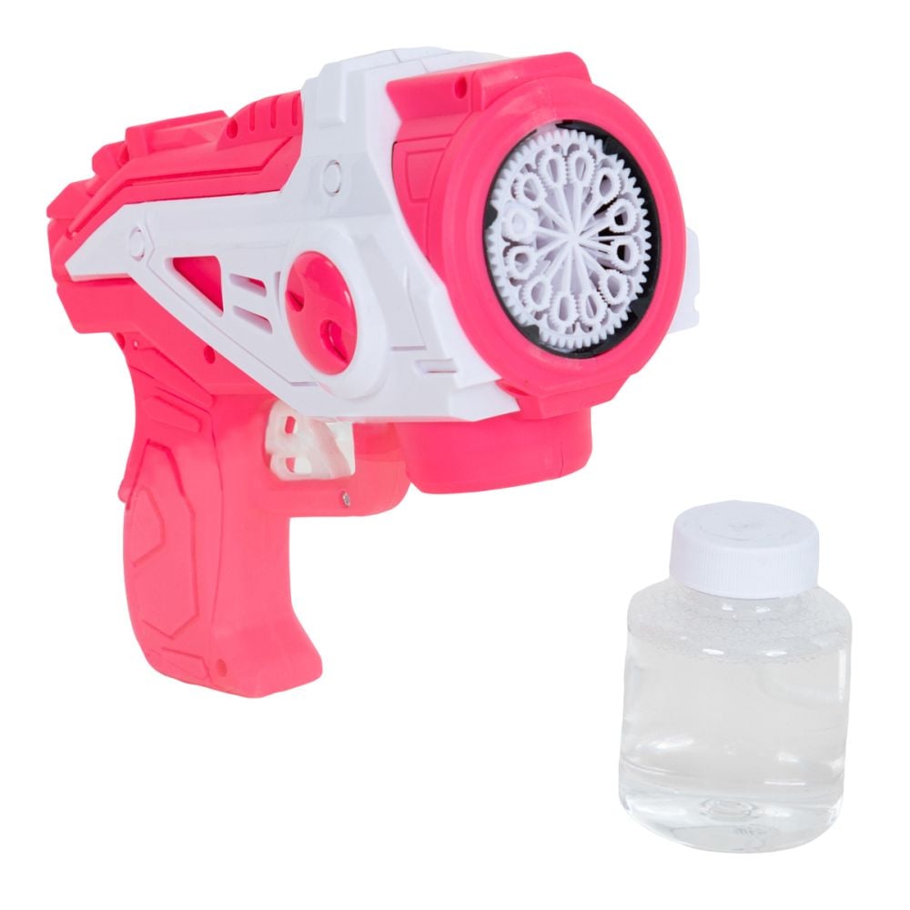 Pistol de facut baloane cu lumini si sunete, Bubble Gun, 160 ml, Roz